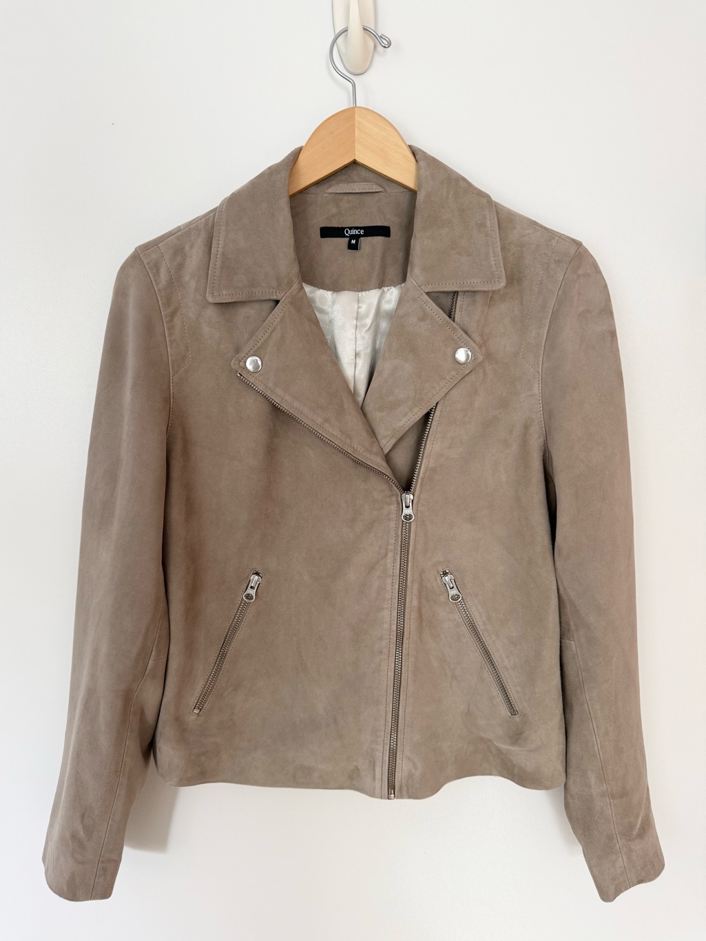 Quince Suede Moto Biker Leather Jacket Sand Taupe Medium